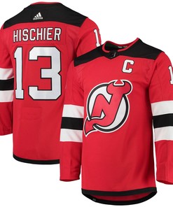 Nico Hischier New Jersey Devils Adidas Home Captain Patch Primegreen Authentic Pro Player Jersey Red Nhl - Robokeg