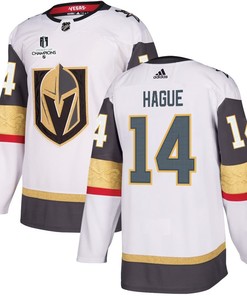Nicolas Hague 14 Vegas Golden Knights Stanley Cup 2023 Champions Patch Away Breakaway Men Jersey - White - Robokeg