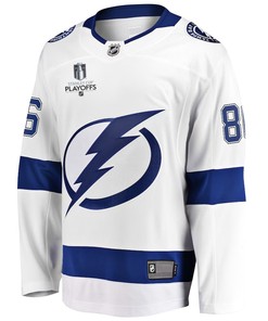 Nikita Kucherov 86 Tampa Bay Lightning Stanley Cup 2023 Playoffs Patch Away Breakaway Men Jersey - White - Robokeg