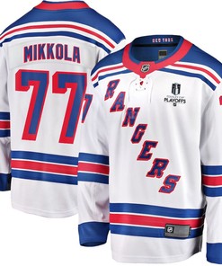 Niko Mikkola 77 New York Rangers Stanley Cup 2023 Playoffs Patch Away Breakaway Men Jersey - White - Robokeg