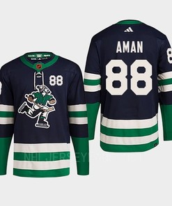 Nils Aman 88 Reverse Retro 2.0 2022 Vancouver Canucks Navy Jersey Primegreen - Robokeg