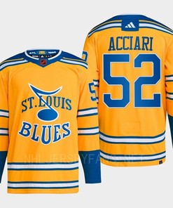 Noel Acciari 52 Reverse Retro 2.0 2022 St. Louis Blues Yellow Jersey Primegreen - Robokeg