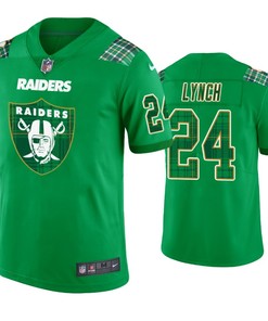 Oakland Raiders #24 Marshawn Lynch Jersey St. Patricks Day Kelly Green Lucky - Men - Robokeg