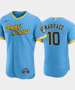 Omar Narvaez 10 2022-23 City Connect Milwaukee Brewers Jersey - Powder Blue - Robokeg