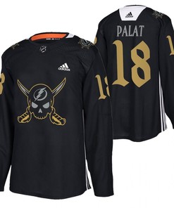 Ondrej Palat Lightning 2022 Pirate-themed Warmup Black Gasparilla inspired Jersey 18 Jersey - Robokeg