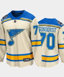 Oskar Sundqvist Blues 2022 Winter Classic Bluenote Cream Jersey, Men Jersey - Robokeg