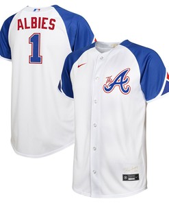 Ozzie Albies 1 Jersey, Atlanta Braves Jersey 2023 City Connect Youth Jersey - White - Robokeg
