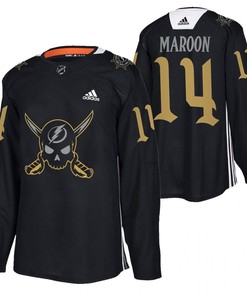Patrick Maroon Lightning 2022 Pirate-themed Warmup Black Gasparilla inspired Jersey 14 Jersey - Robokeg