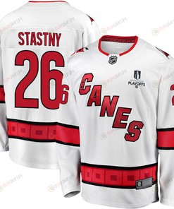 Paul Stastny 26 Carolina Hurricanes Stanley Cup 2023 Playoffs Patch Away Breakaway Men Jersey - White - Robokeg