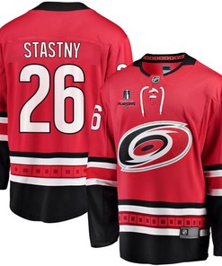 Paul Stastny 26 Carolina Hurricanes Stanley Cup 2023 Playoffs Patch Home Breakaway Men Jersey - Red - Robokeg