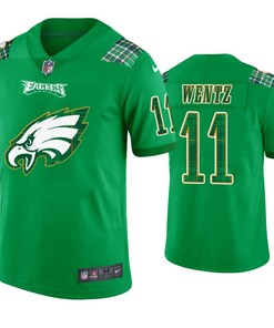 Philadelphia Eagles #11 Carson Wentz Jersey St. Patricks Day Kelly Green Lucky - Men - Robokeg