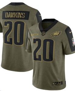 Philadelphia Eagles Brian Dawkins 20 Nfl Olive 2021 Salute To Service Retired Player Men Jersey For Eagles Fans - Robokeg
