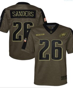 Philadelphia Eagles Miles Sanders 26 Nfl Olive 2021 Salute To Service Game Men Jersey For Eagles Fans - Robokeg