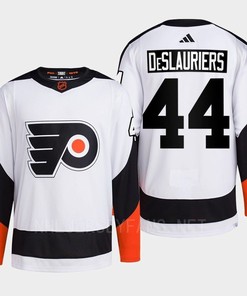 Philadelphia Flyers 2022 Reverse Retro 2.0 Nicolas Deslauriers 44 White Primegreen Jersey Men's - Robokeg