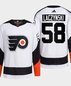 Philadelphia Flyers 2022 Reverse Retro 2.0 Tanner Laczynski 58 White Primegreen Jersey Men's - Robokeg