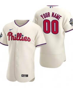 Philadelphia Phillies Custom 00 Cream 2022-23 World Series Jersey - Robokeg