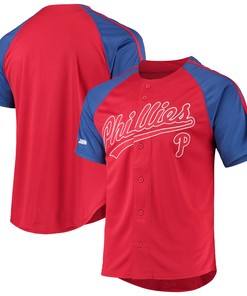 Philadelphia Phillies Stitches Button-down Raglan Replica Jersey - Red Mlb - Robokeg