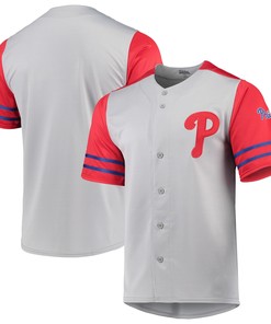 Philadelphia Phillies Stitches Button-up Jersey - Gray/red Mlb - Robokeg