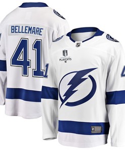 Pierre-Edouard Bellemare 41 Tampa Bay Lightning Stanley Cup 2023 Playoffs Patch Away Breakaway Men Jersey - White - Robokeg