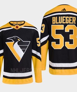 Pittsburgh Penguins 2022 Reverse Retro 2.0 Teddy Blueger 53 Black Primegreen Jersey Men's - Robokeg