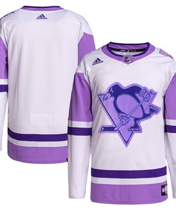 Pittsburgh Penguins Adidas Hockey Fights Cancer Primegreen Authentic Blank Practice Jersey - White/purple Nhl - Robokeg