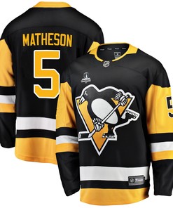 Pittsburgh Penguins Mike Matheson 5 Home 2022 Stanley Cup Final Breakaway Men Jersey - Black - Robokeg
