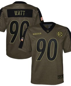 Pittsburgh Steelers T.j. Watt 90 Nfl Olive 2021 Salute To Service Game Men Jersey For Steelers Fans - Robokeg