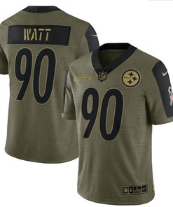 Pittsburgh Steelers T.j. Watt 90 Nfl Olive 2021 Salute To Service Player Men Jersey For Steelers Fans - Robokeg
