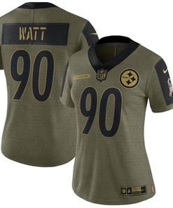 Pittsburgh Steelers T.j. Watt 90 Nfl Olive 2021 Salute To Service Player Women Jersey For Steelers Fans - Robokeg