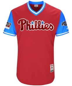 Rhys Hoskins Big Fella Philadelphia Phillies Majestic 2018 Mlb Little League Classic Jersey - Scarlet/light Blue - Robokeg