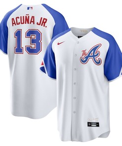 Ronald Acuna Jr. 13 Jersey, Atlanta Braves 2023 City Connect Men Jersey - White - Robokeg