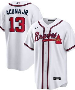 Ronald Acuna Jr. 13 Jersey, Atlanta Braves Home Player Name Men Jersey - White - Robokeg