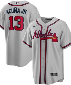 Ronald Acuna Jr. 13 Jersey, Atlanta Braves Road Player Name Men Jersey - Gray - Robokeg