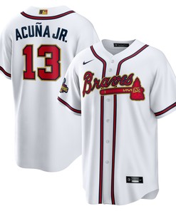 Ronald Acuna Jr. Atlanta Braves 2022 Gold Program Replica Player Jersey - White Mlb Ver 1 - Robokeg