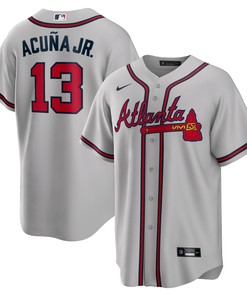 Ronald Acuna Jr Atlanta Braves Road Replica Player Name Jersey Gray Mlb - Robokeg