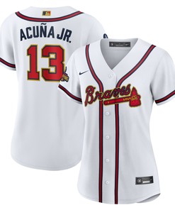 Ronald Acuna Jr. Atlanta Braves Womens 2022 Gold Program Replica Player Jersey - White Mlb - Robokeg