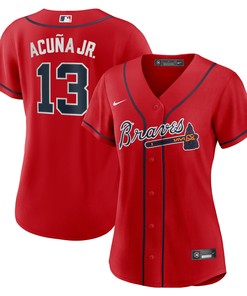 Ronald Acuna Jr Atlanta Braves Womens Alternate Replica Player Jersey Red Mlb - Robokeg