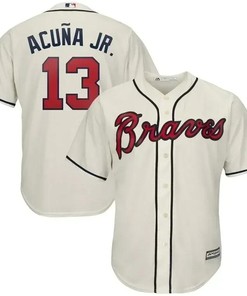 Ronald Acuna Jr. Jersey, Atlanta Braves Alternate Cool Base Player Jersey - Cream - Robokeg