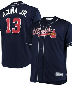 Ronald Acuna Jr. Jersey, Atlanta Braves Big Tall Alternate Cool Base Player Jersey - Navy - Robokeg
