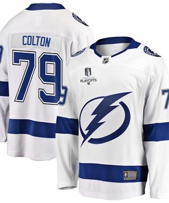 Ross Colton 79 Tampa Bay Lightning Stanley Cup 2023 Playoffs Patch Away Breakaway Men Jersey - White - Robokeg