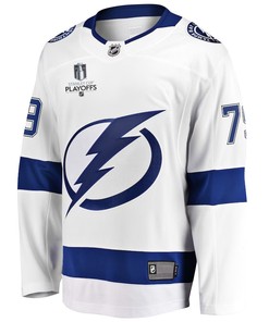 Ross Colton 79 Tampa Bay Lightning Stanley Cup 2023 Playoffs Patch Away Breakaway Men Jersey - White - Robokeg
