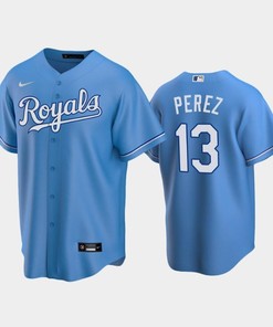 Royals 13 Salvador Perez Alternate Jersey Light Blue Jersey - Robokeg