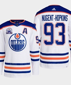 Ryan Nugent-Hopkins 93 Edmonton Oilers White Jersey 2022 Lee Ryan Hall Of Fame Patch Away - Robokeg