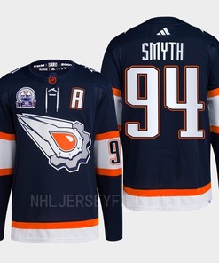 Ryan Smyth 94 Hall of Fame patch 2022 Edmonton Oilers Navy Jersey Reverse Retro 2.0 - Robokeg