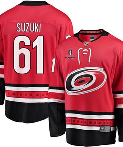 Ryan Suzuki 61 Carolina Hurricanes Stanley Cup 2023 Playoffs Patch Home Breakaway Men Jersey - Red - Robokeg