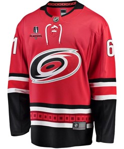 Ryan Suzuki 61 Carolina Hurricanes Stanley Cup 2023 Playoffs Patch Home Breakaway Men Jersey - Red - Robokeg