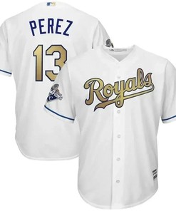 Salvador Perez Kansas City Royals World Series Champions Gold Program Cool Base Player Jersey - White - Robokeg