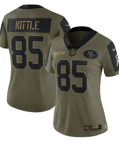 San Francisco 49ers George Kittle 85 Nfl Olive 2021 Salute To Service Retired Player Women Jersey For 49ers Fans - Robokeg