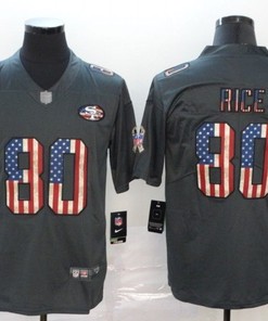 San Francisco 49ers Jerry Rice #80 Nfl 2020 American Flag Grey Jersey - Robokeg