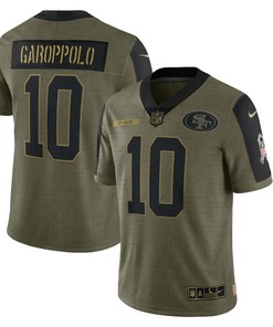 San Francisco 49ers Jimmy Garoppolo 10 Nfl Olive 2021 Salute To Service Retired Player Men Jersey For 49ers Fans - Robokeg